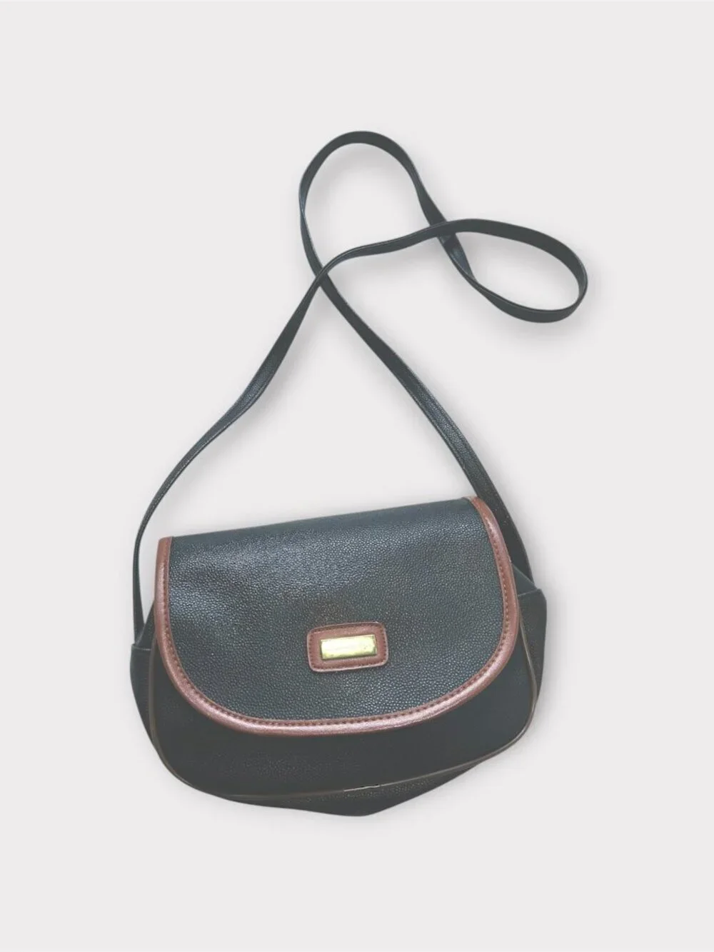 Guy Laroche Paris Crossbody Handbag Snap Flap Pebbled Leather Black and Brown